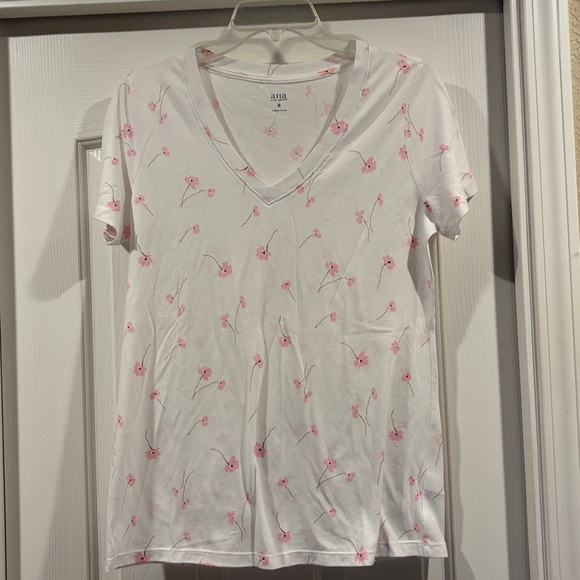 A.N.A Women's White and Pink Floral V-Neck Top t shirt size M new - Picture 3 of 5